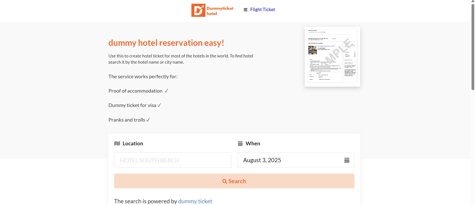 Dummy Ticket Flights Hover