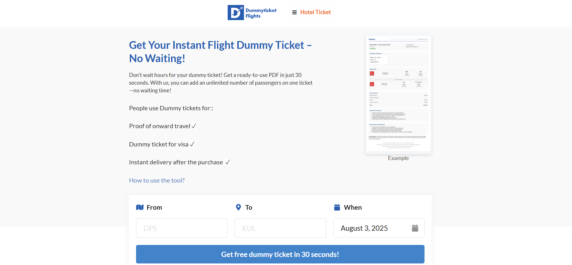 Dummy Ticket Flights